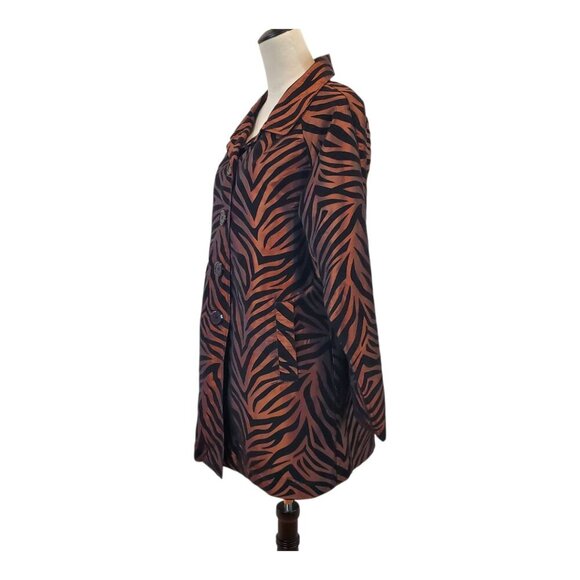 UBU SZ L Flocked Zebra Print Button Front Jacket Coat in Black & Copper - Picture 4 of 10